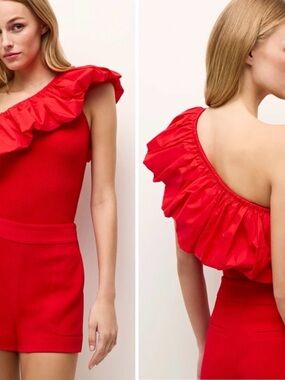 Marie Oliver Red One-Shoulder Ruffle Lucy Top Lava